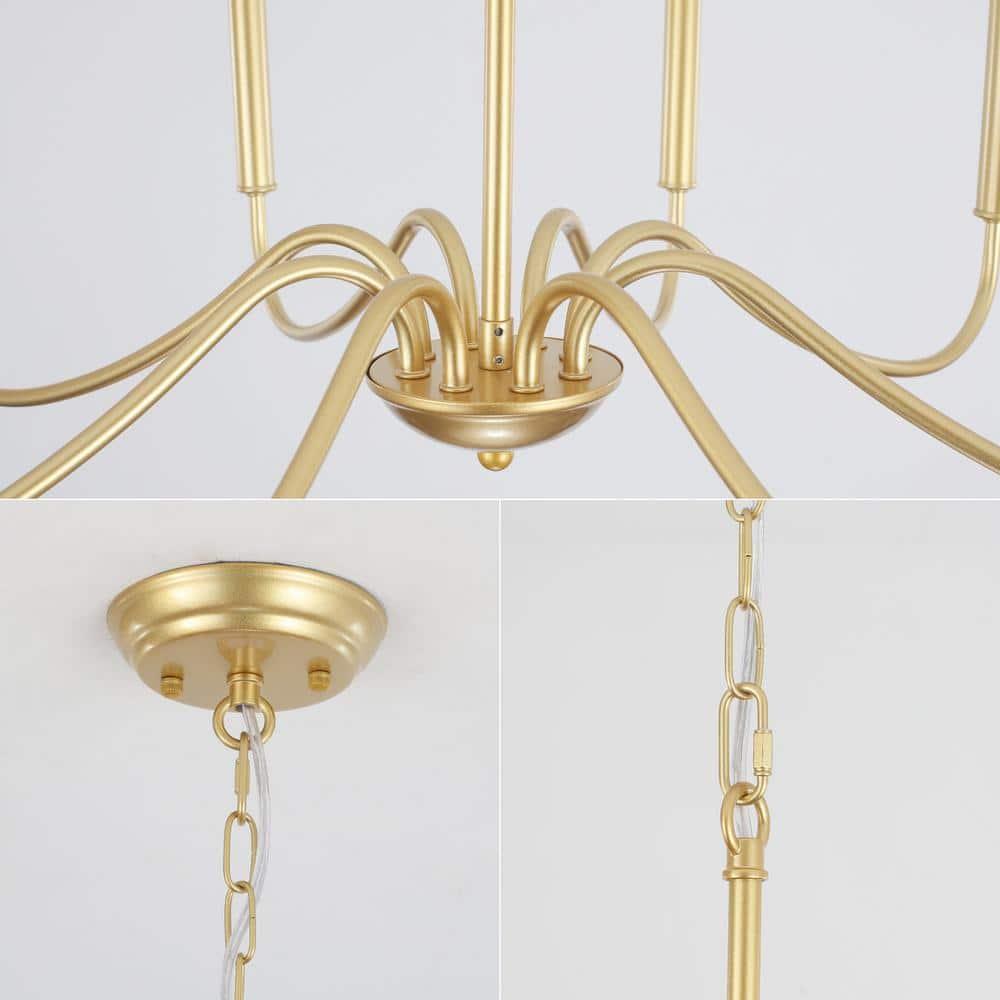 Generies Antique Gold Farmhouse Chandelier, 8 Light Rustic Lighting Fixture Modern Industrial Candle Ceiling Light for Dining Room, Bedroom, Foyer, Living Room, Kitchen Island, Entryway