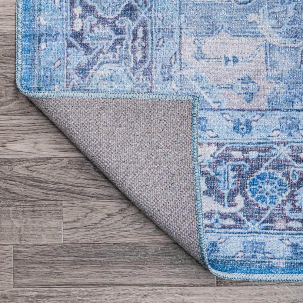 2' x 8' Maris Ornate Medallion Machine Washable Indoor/Outdoor Runner Rug, Blue/Navy - JONATHAN Y