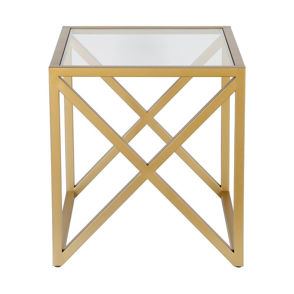 Evelyn&Zoe Calix 20" Wide Square Side Table, Brass