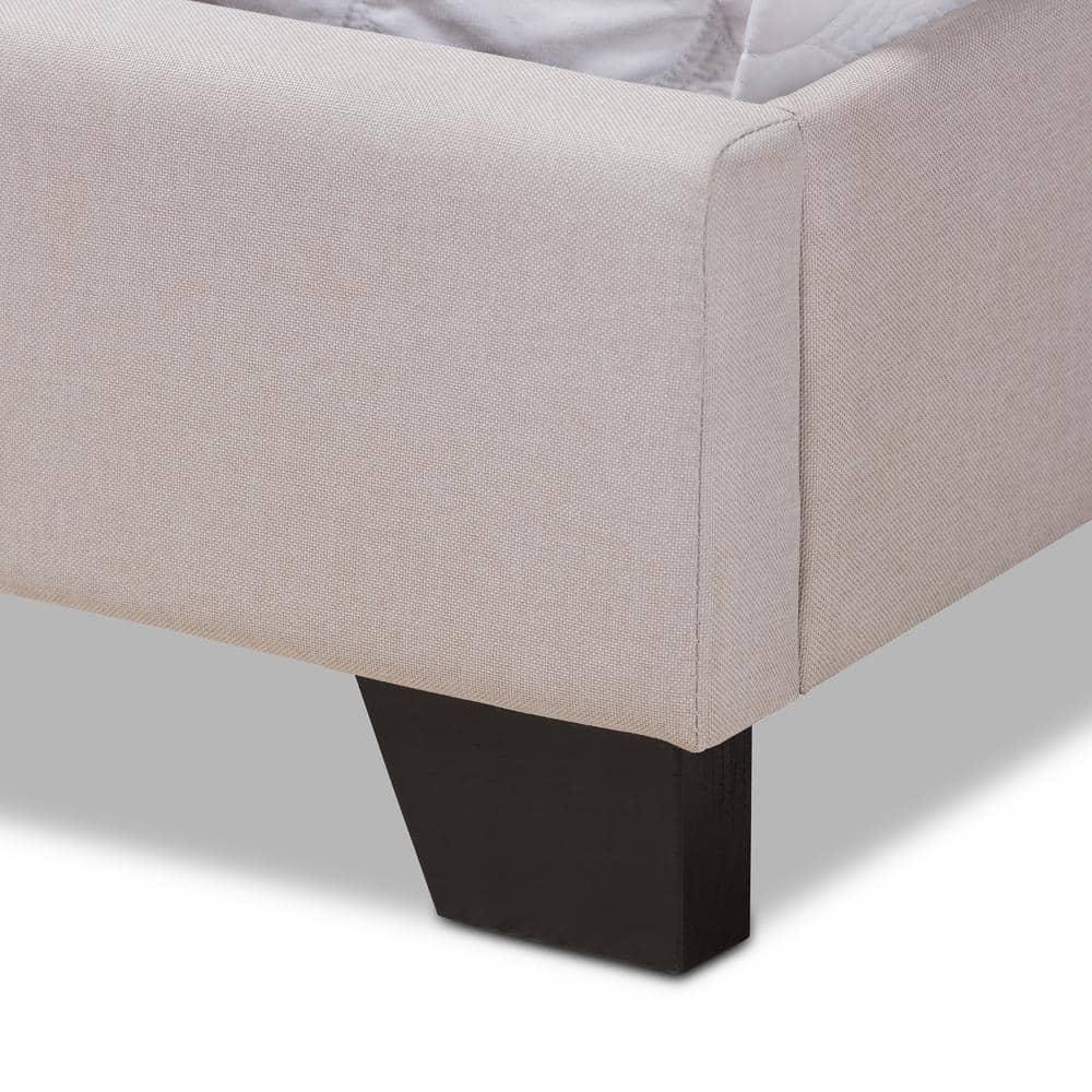Baxton Studio Queen Alesha Bed Beige: Modern Contemporary Design, Engineered Wood Frame, Curved Winged Headboard