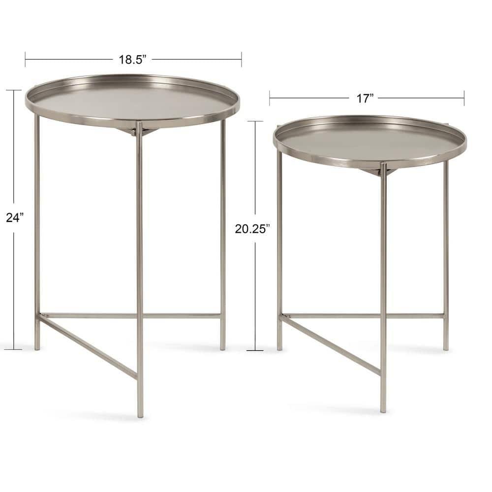 Kate and Laurel Ulani Round Metal Nesting Table, 2 Piece, Silver