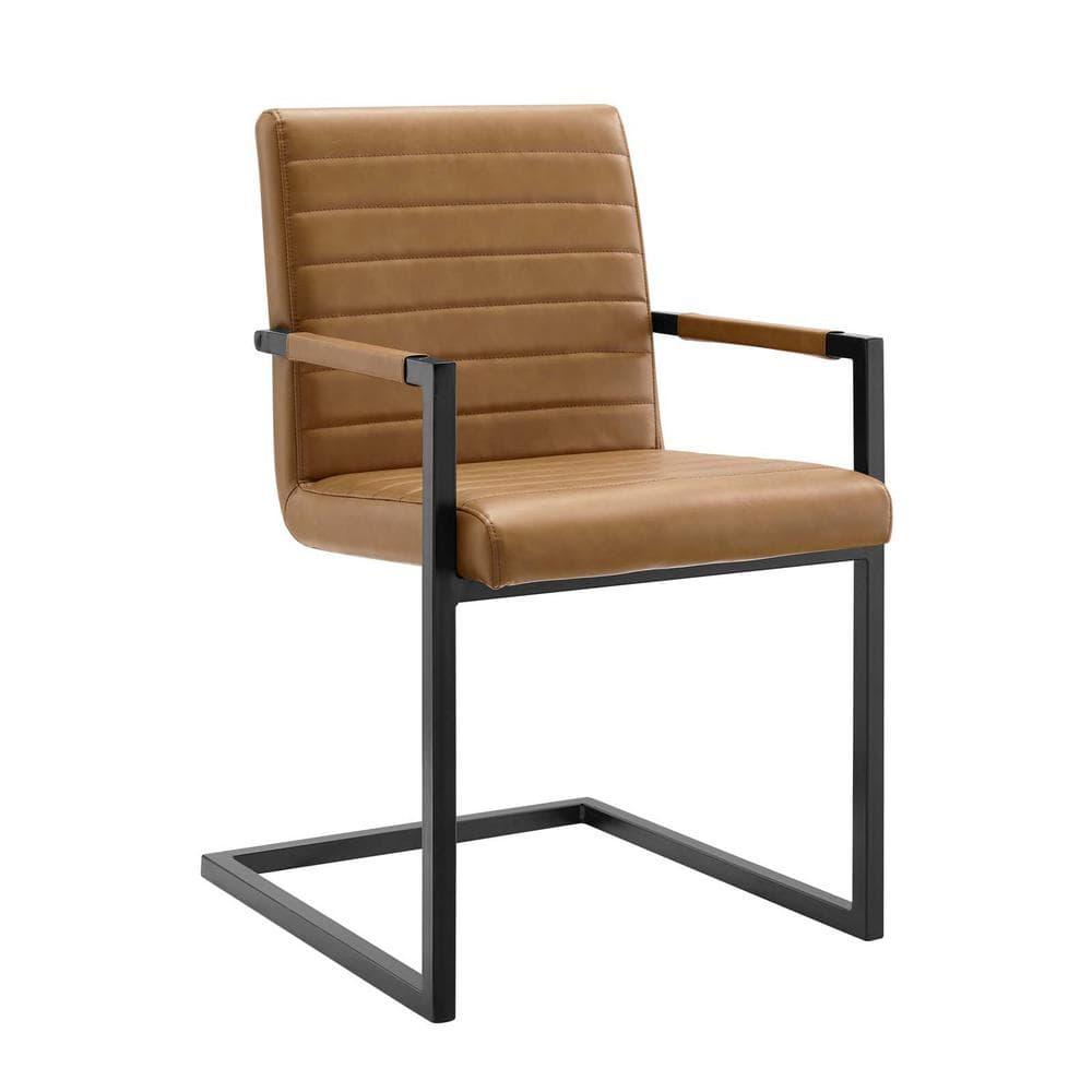 Modway Savoy 16.5" Faux Leather & Metal Dining Chairs in Tan/Black (Set of 2)