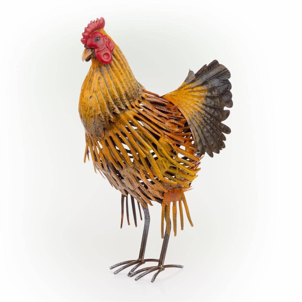 16" Indoor/Outdoor Metal Hen Decorative Garden Statue Golden Brown - Alpine Corporation: Iron Crafted Yard Art