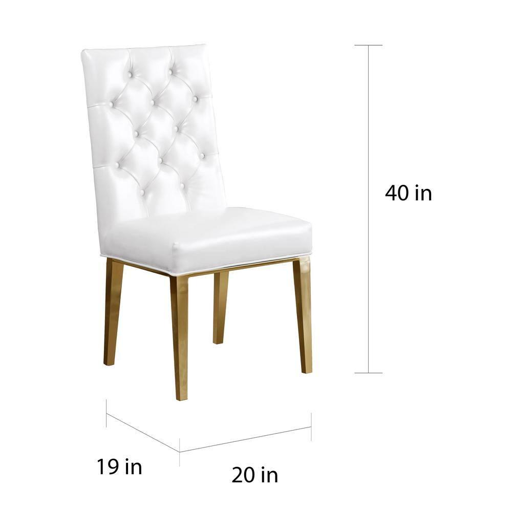 White Faux Leather Tufted Side Chairs with Gold Chrome Legs (Set of 2)