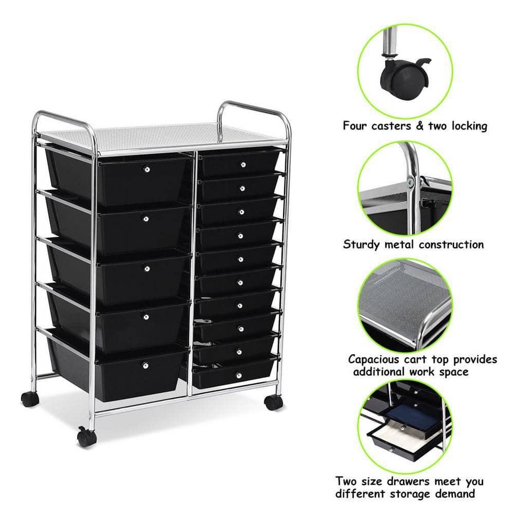 15-Drawer Utility Rolling Organizer Cart Multi-Use Storage