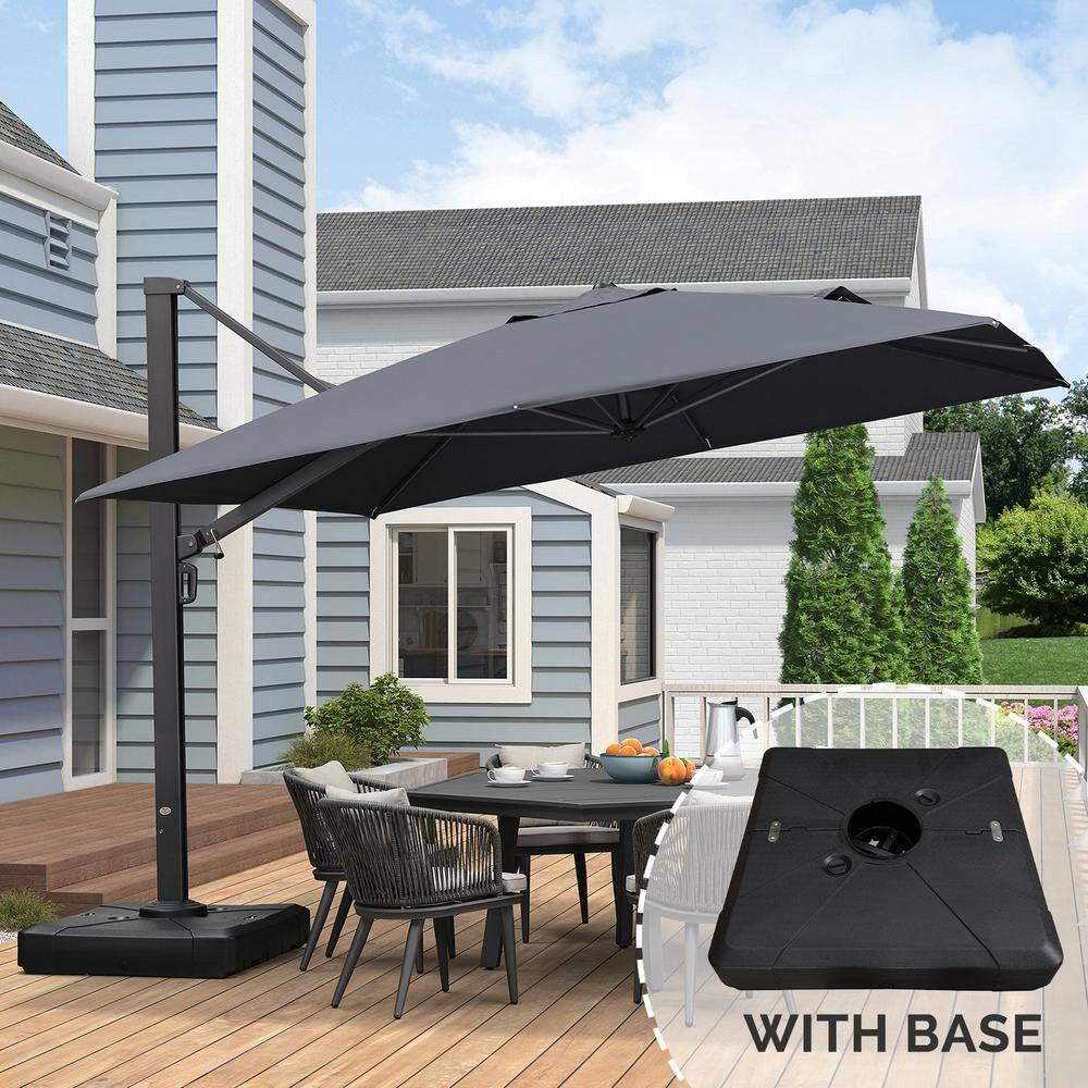 PURPLE LEAF 11 FT Square Patio Umbrella Large Cantilever Outdoor Aluminum Offset Umbrella with 360-degree Rotation for Garden Deck Backyard Pool, Grey