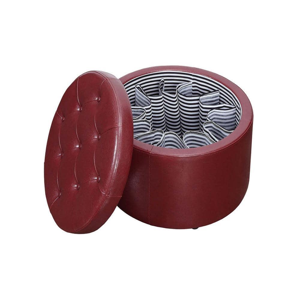 Convenience Concepts Designs4Comfort Round Shoe Ottoman, Burgandy