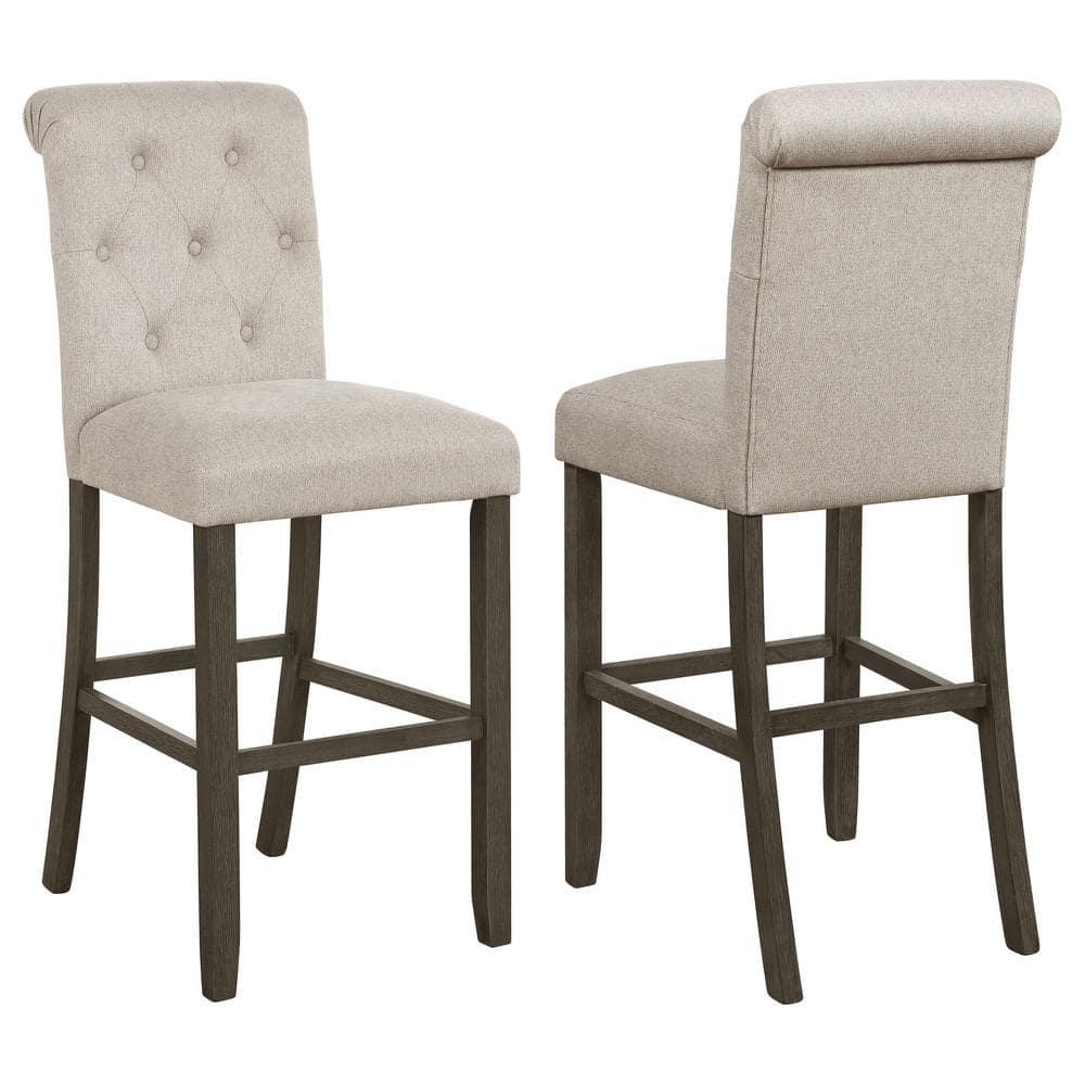 Coaster Transitional Tufted Back Fabric Bar Stools in Beige