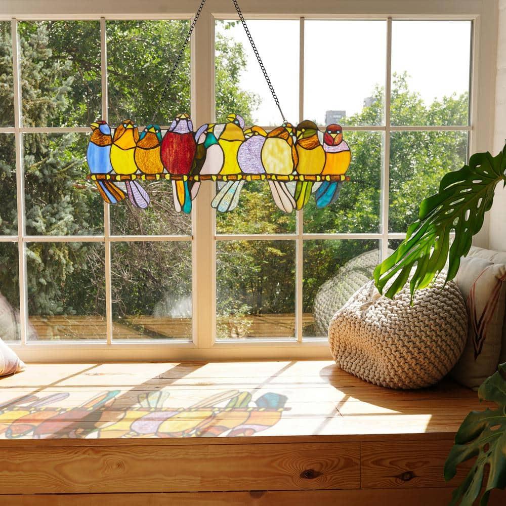 River of Goods  Stained Glass Birds on Wire 9.25-in. Window Panel - 24.25"L x 0.25"W x 9.5"H