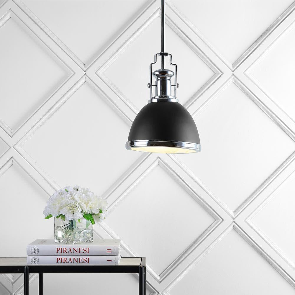 Homer 10" 1-Light Modern Industrial Iron LED Dome Pendant, Black/Chrome