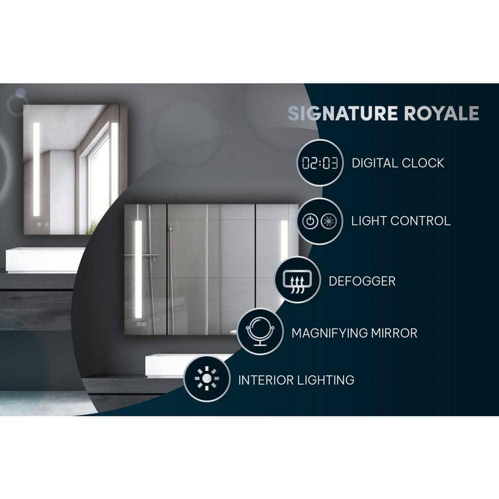 AQUADOM AQUADOM Signature Royale LED Medicine Cabinet with Defogger, Electrical Outlets, Digital Clock, Dimmer, Adjustable LED 3X Magnifying Mirror