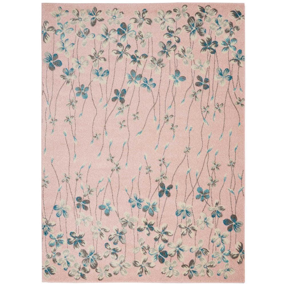 Nourison Tranquil 6' X 9' Pink Area Rug Bohemian Botanical Vine and Bloom by Nourison