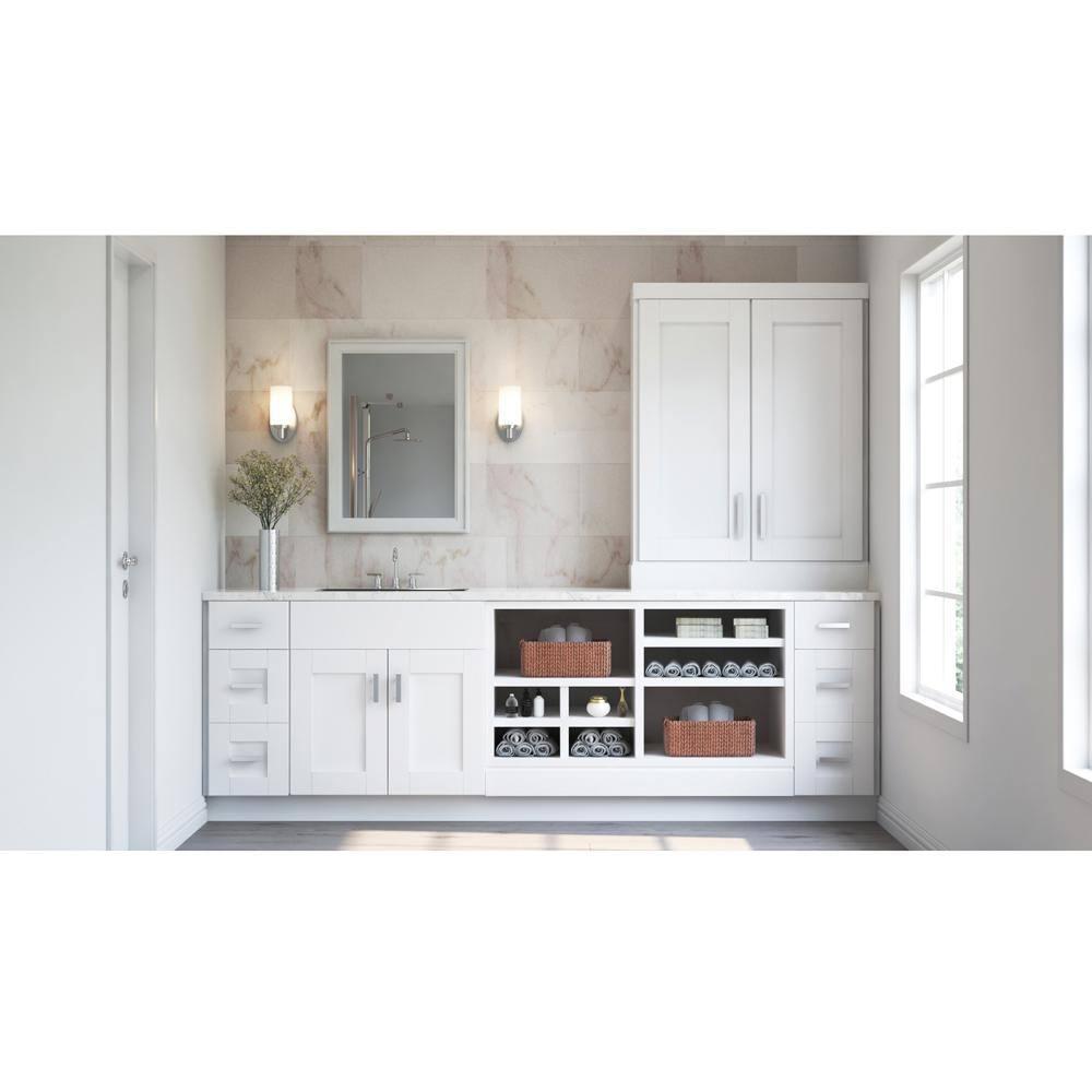 Shaker 36 in. W x 24 in. D x 34.5 in. H Ready to Assemble Corner Sink Base Kitchen Cabinet in Satin White without Shelf