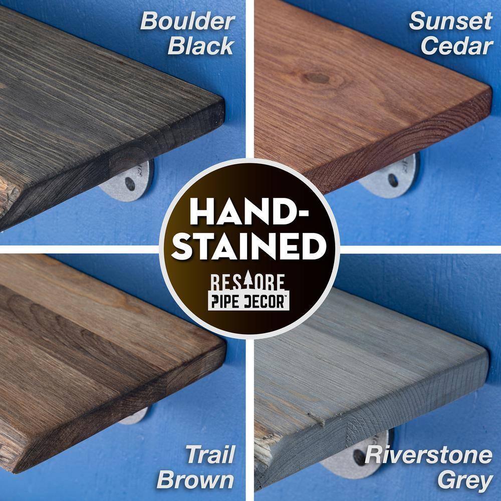 PIPE DECOR Live Edge Wood Shelves with L Shaped Pipe Brackets Boulder Black 36 in.