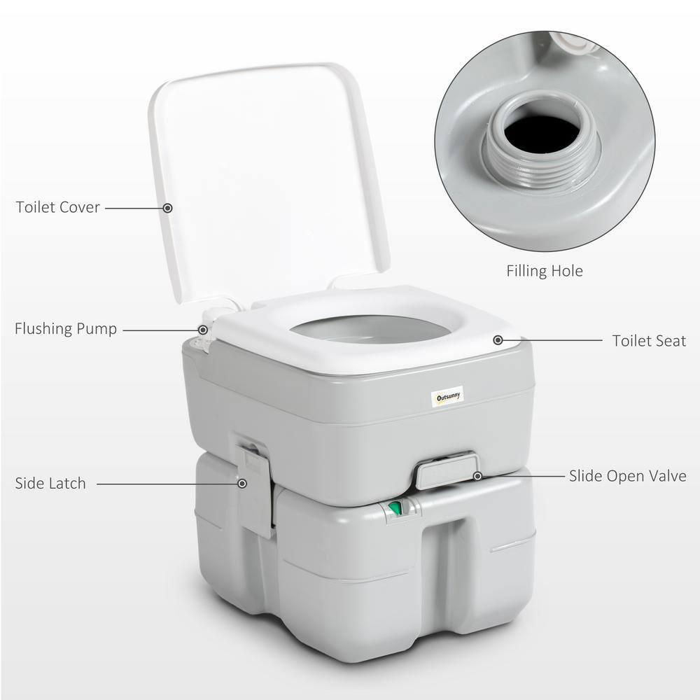 Outsunny 5.3 Portable Camping Toilet, Porta Potty with Level Indicator and Anti-Leak Handle Pump for Boating, Hiking, Travel, RV