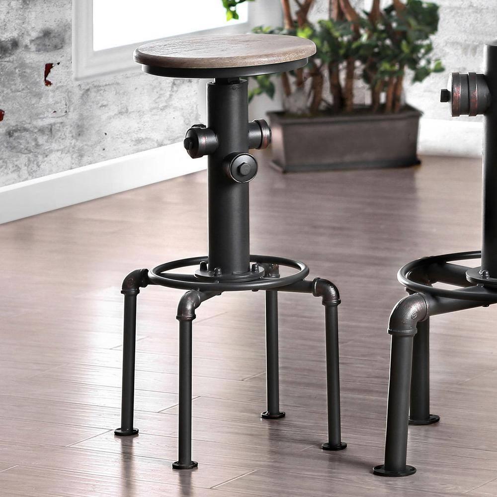 Fire Hydrant Shape Metal Counter Height Chair Set of 2 Antique Black - Saltoro Sherpi