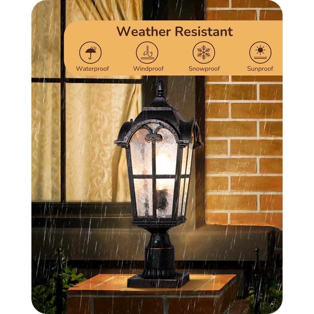 EDISHINE Large Size Dusk to Dawn Outdoor Post Light, 21.9'' H Pole Light Fixture with Pier Mount Base, Waterproof Exterior Lamp Post Lantern Head for Yard, Driveway, Fence, Black
