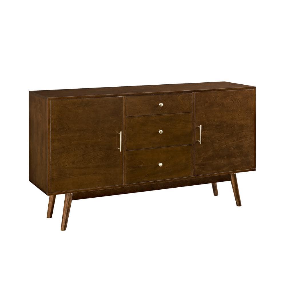 Walker Edison Mid Century Modern-TV Stand Console with 3 Drawers and Closed Cabinet Storage, 60", Walnut