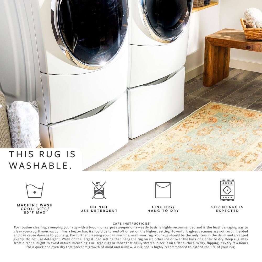 Livabliss x Vivir Eleni Vintage Washable Area Rug, 2' x 2'11", Dusty Blue, (2' x 3')