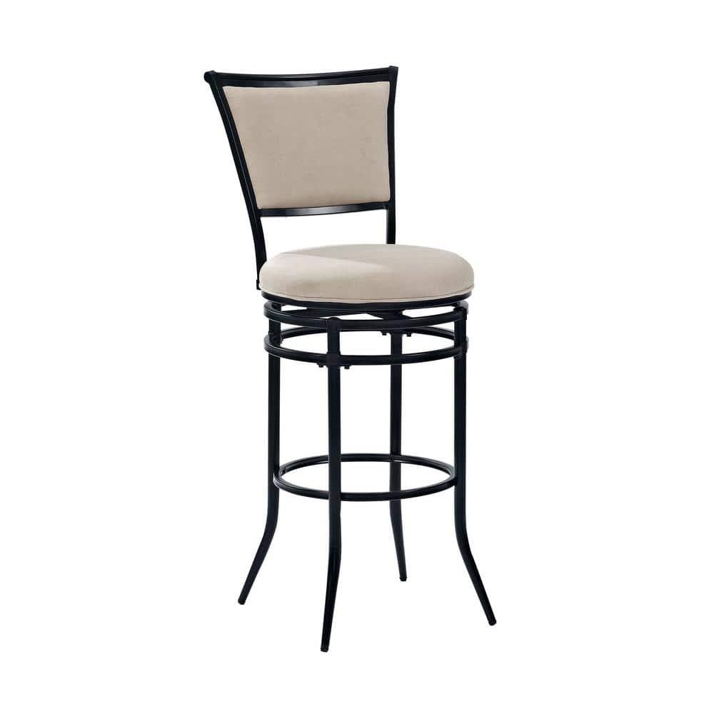 Rachel Swivel Barstool Black with Cushion White - Crosley: Metal Frame, Padded Back, 30" Fixed Height