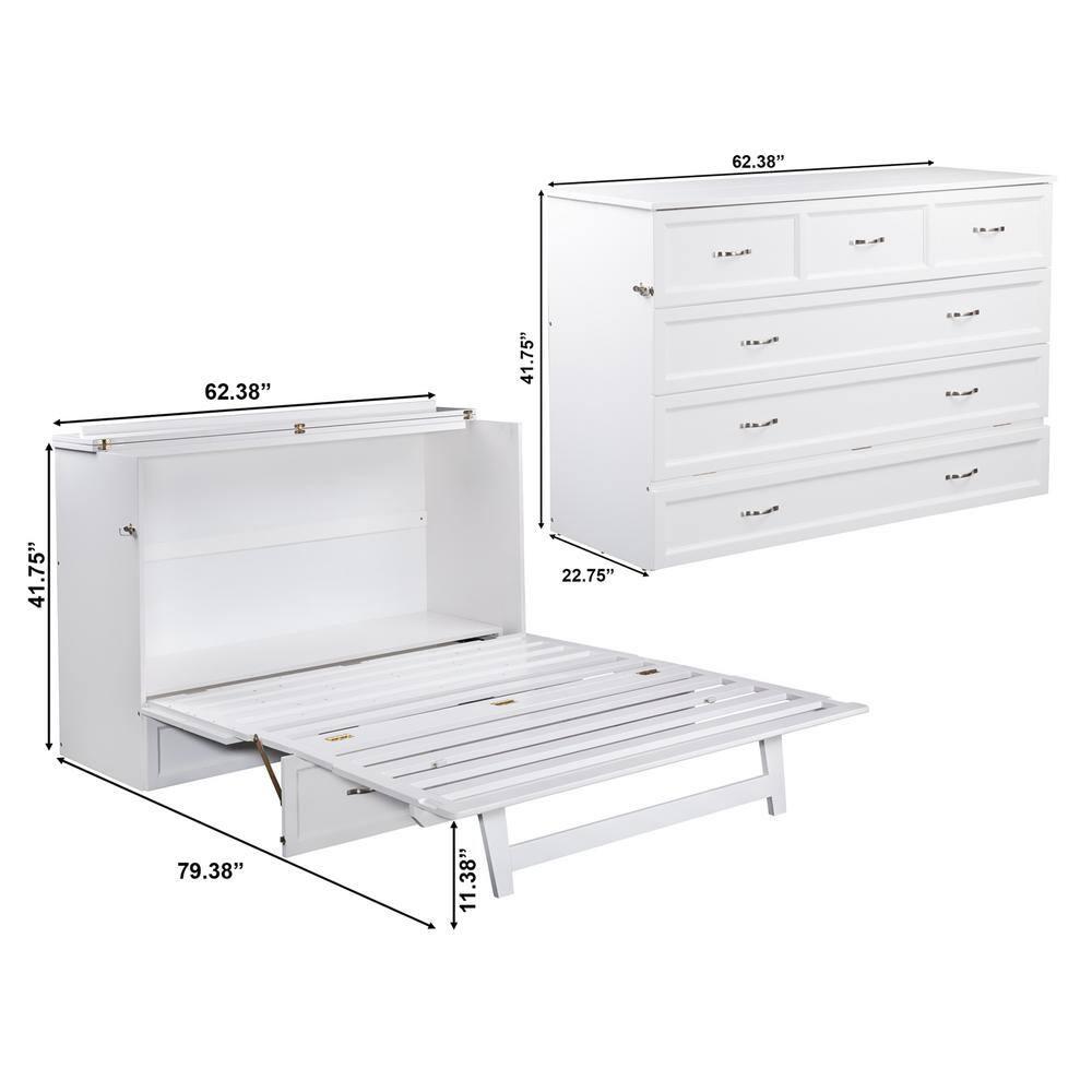 Queen Deerfield Murphy Bed Chest with Charging Station White - AFI: Space-Saving, Fold-Out Mattress, Elegant Design