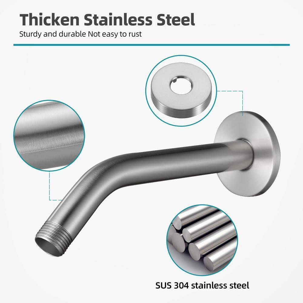 Brushed Nickel 6 Inch Stainless Steel Wall-Mounted Shower A-Rm And Flange Shower Head