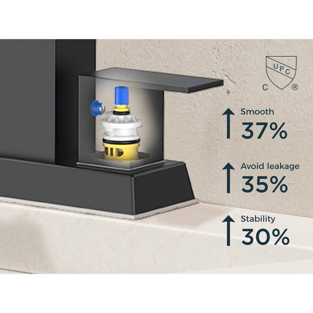 Matte Black Ceramic Disc Double Handle Bathroom Faucet with Pop-Up Drain Kit