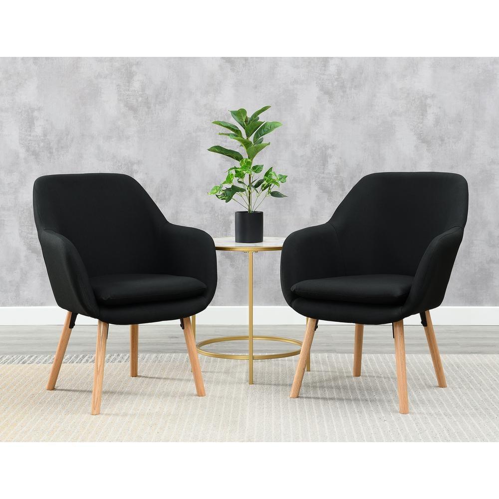 Convenience Concepts Charlotte Accent Chair in Black Linen Fabric with Wood Legs