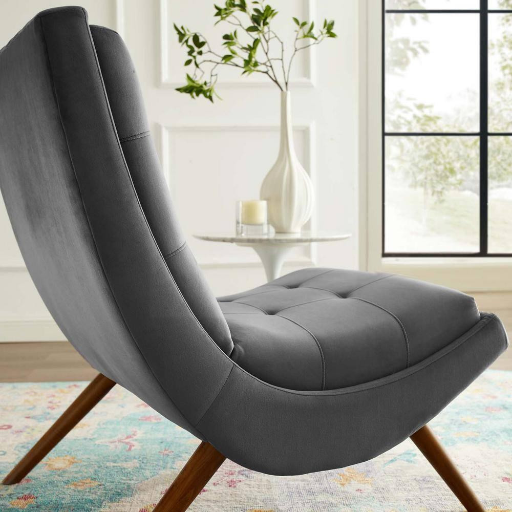 Modway Ramp Performance Velvet Lounge Chair and Ottoman Set in Gray