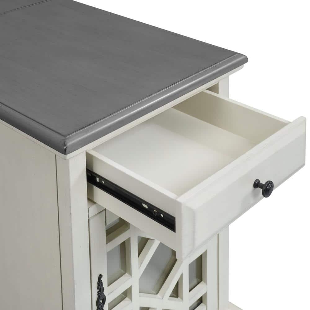 Martin Svensson Home White with Gray Top Elegant Chairside Table with Power
