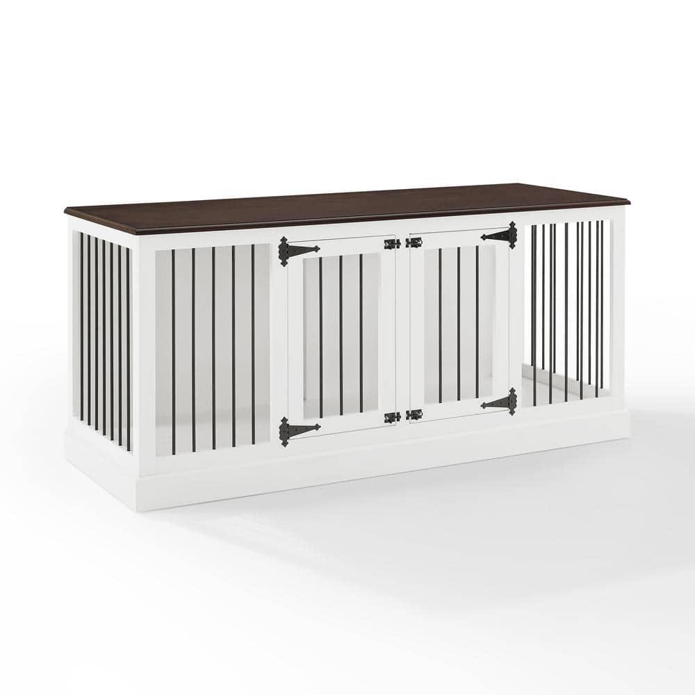 Crosley Winslow Credenza Pet Crate-Color:White/Dark Brown,Size:Medium