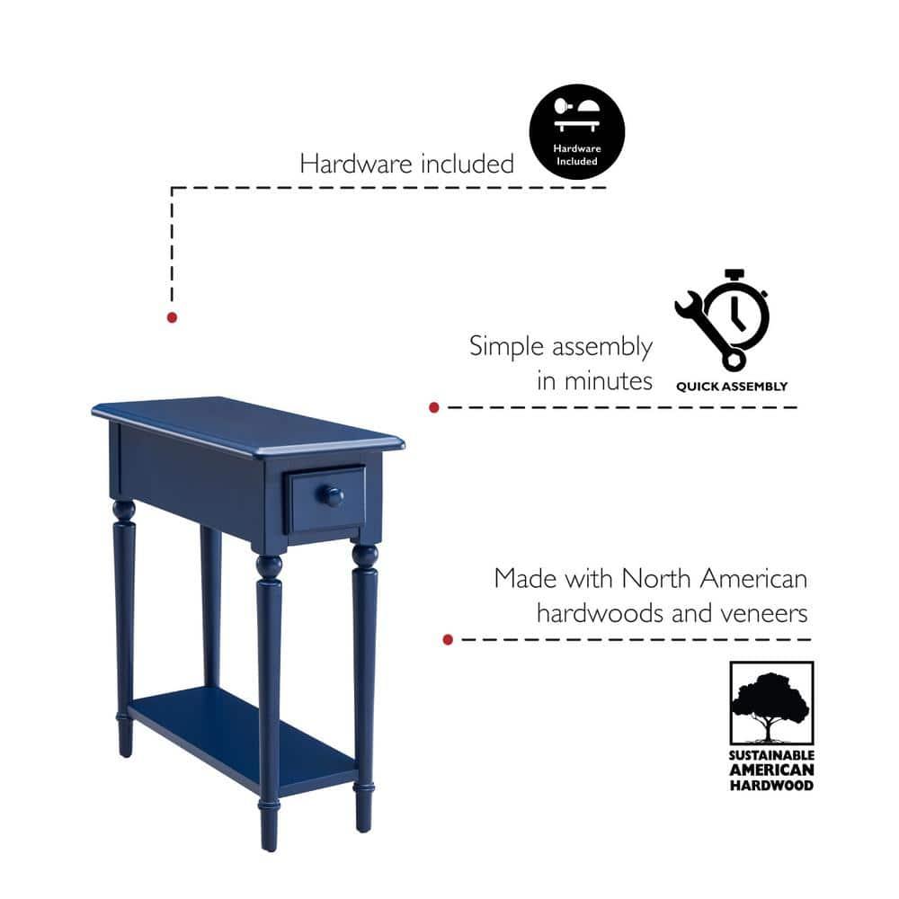 Leick Home 1-Drawer Solid Wood Coastal 10 in. Narrow End Table with Shelf, Navy Blue