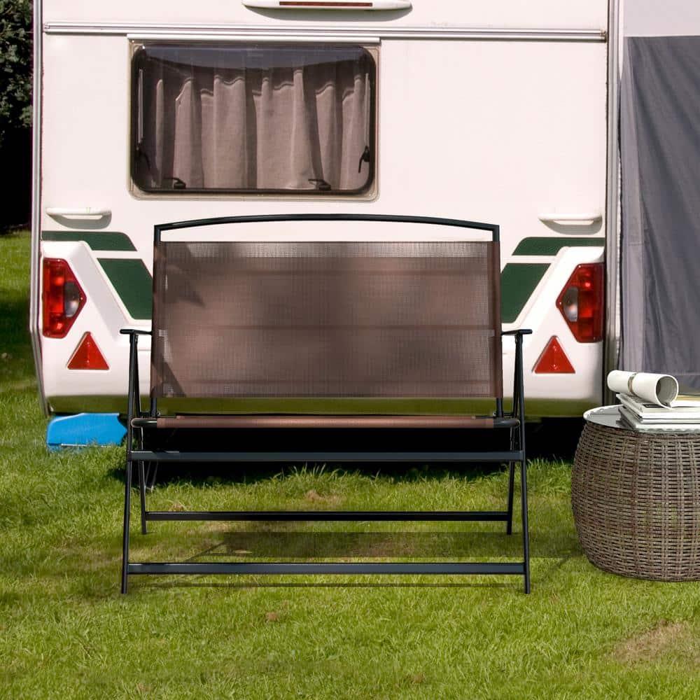 Red Barrel Studio® Folding Outdoor Garden Bench 2-Person Patio Bench With Backrest And Armrests