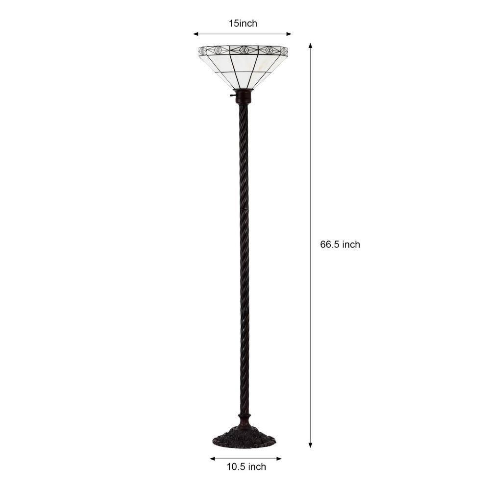 Tiffany-style Mission-style White Torchiere Floor Lamp with Durable White Zinc Construction