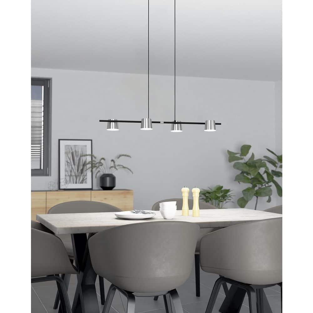 4-Light Altamira Linear Pendant Structured Black Finish with Matte Nickel Shade - EGLO: Contemporary Dining Room & Kitchen Hanging Fixture