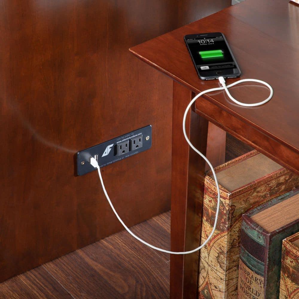 Queen Deerfield Murphy Bed Chest with Charging Station Walnut - AFI: Space-Saving Design, No Box Spring Needed