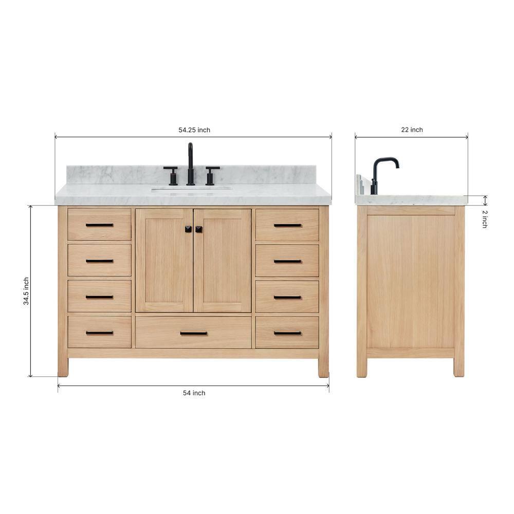 Cambridge 54'' Single Bathroom Vanity with Carrara Marble Top