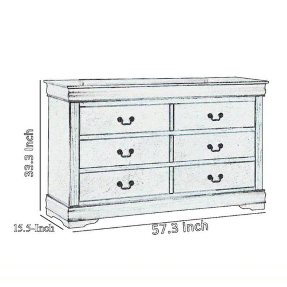 Benzara Transitional Style 6 Drawer Dresser with Metal Pulls, Cherry Brown