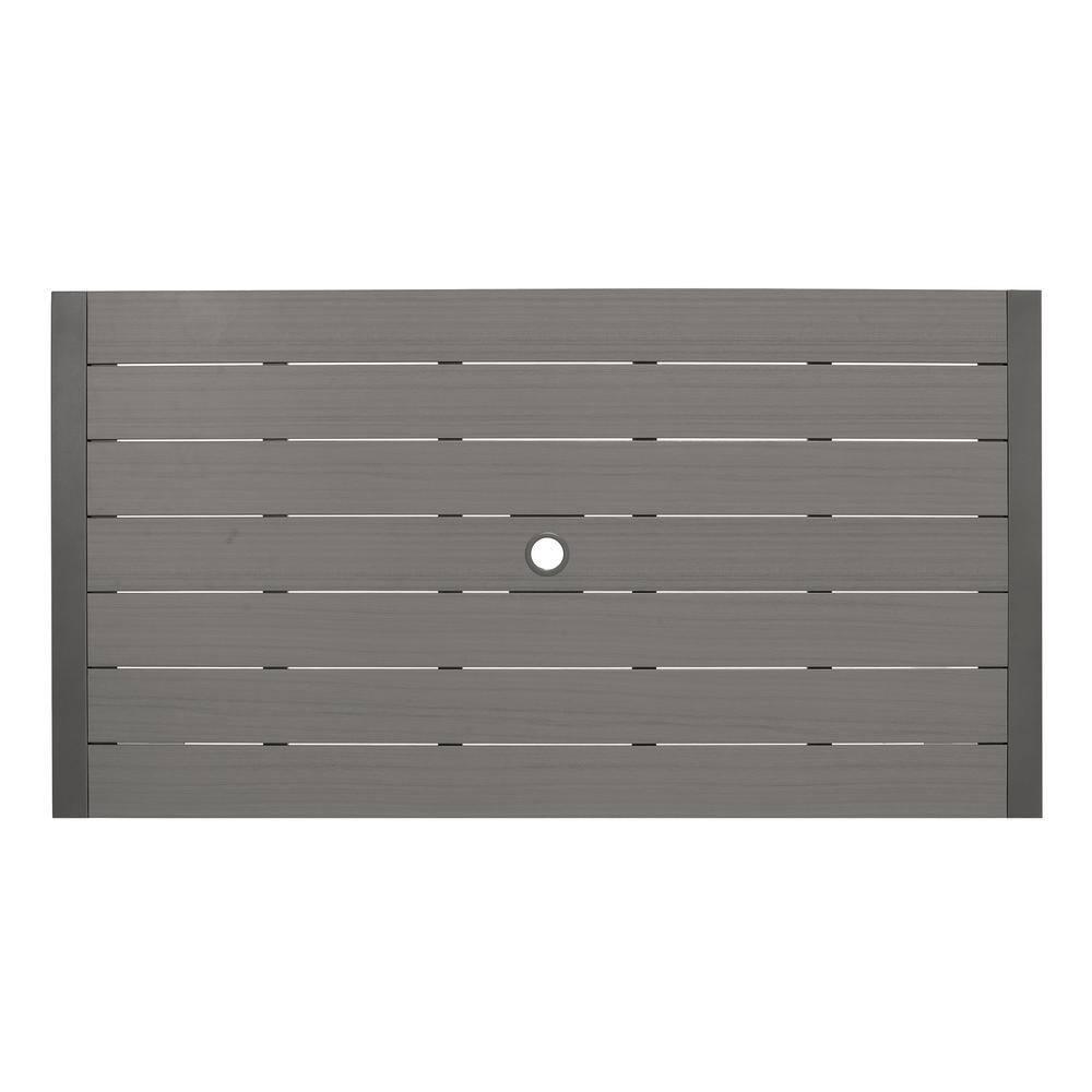 Armen Living Solana Outdoor Rectangular Aluminum Dining Table in Cosmos Grey Finish with Wood Top