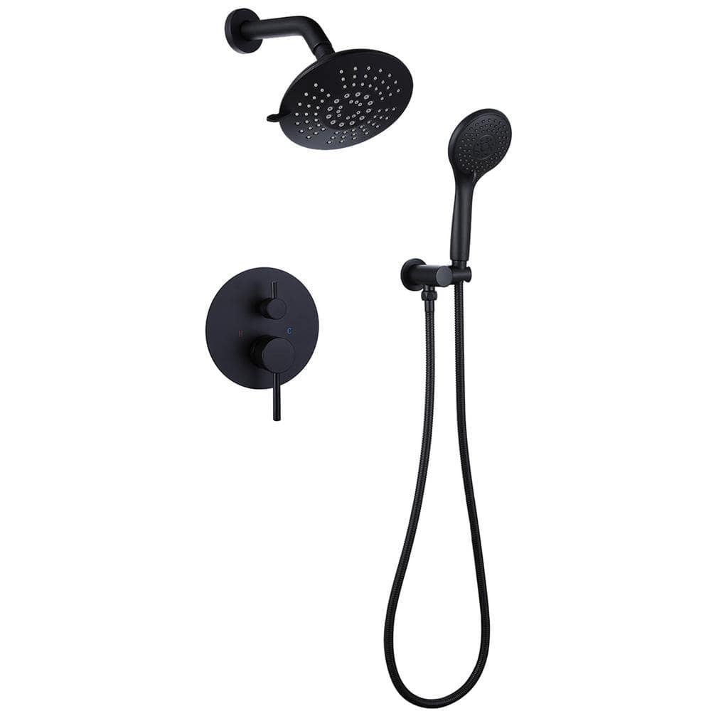 BWE Single-Handle 2-Spray Round High Pressure Shower Faucet in Matte Black (Valve Included)