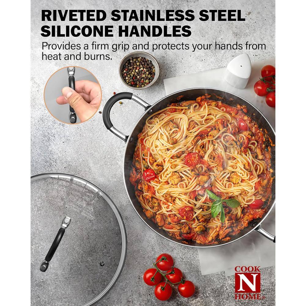 Cook N Home 6-Quart Nonstick Stockpot with Lid, Professional Granite Stock Pot Non Stick Soup Gumbo Pasta Cooking Pot with Silicone Handle, Heavy Gauge Aluminum Induction Cookware, Marble