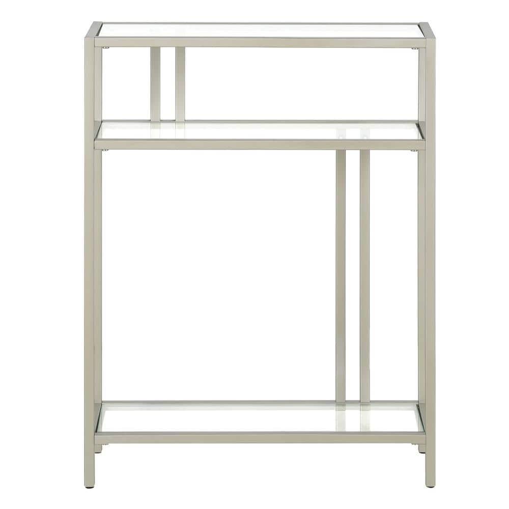 Henn&Hart 22" Satin Nickel Finish Metal/Glass Console Table