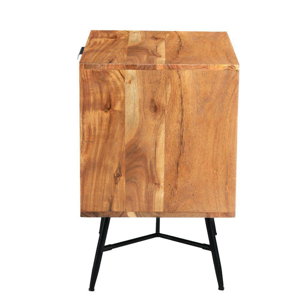 The Urban Port 2 Drawer Wooden Nightstand with Metal Angled Legs Brown/Black