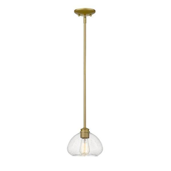 Satin Gold 8'' Mini Pendant Light with Seeded Glass Bowl