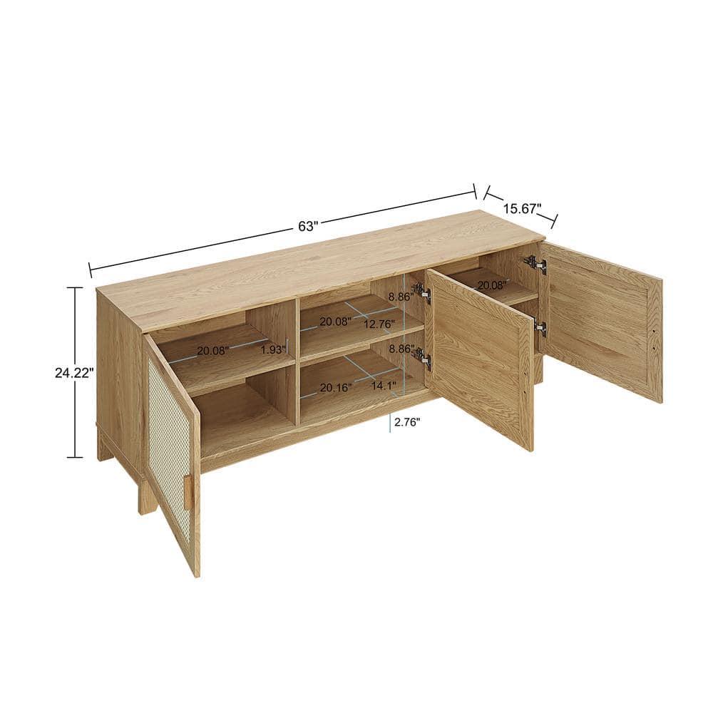 Manhattan Comfort Sheridan Modern 6 Shelf Cane TV Stand for TVs up to 55" Natural: Media Console with Cable Management
