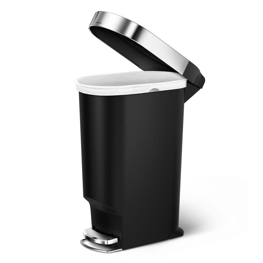 simplehuman 40L Slim Liner Rim Kitchen Step Trash Can Black Plastic: 10 Gallon Indoor Garbage Can, Spot Clean, 24.3" Height
