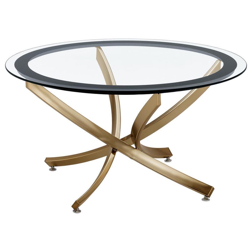 Coaster Brooke Round Glass Top Coffee Table Metal Base Brass