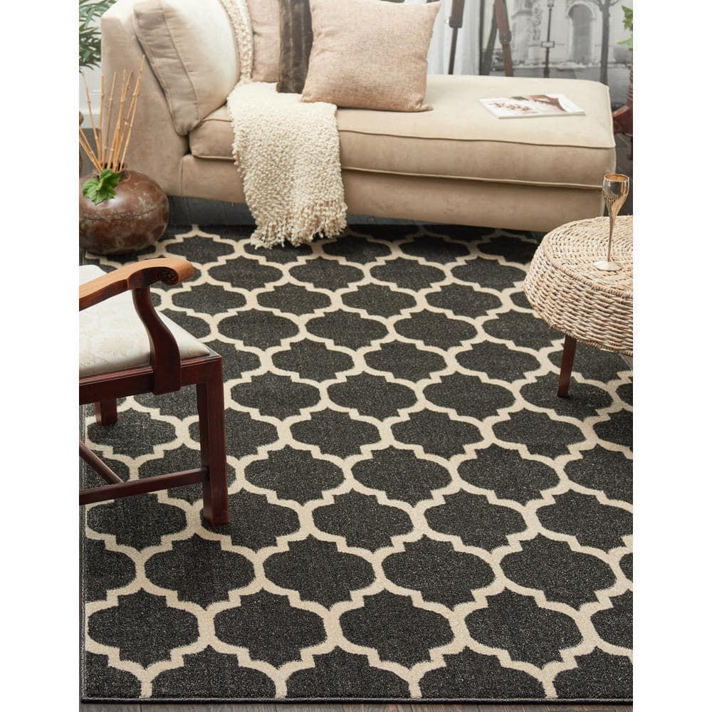 Unique Loom Trellis Collection Area Rug - Philadelphia (6' 1" x 9' Rectangle Black/Beige)
