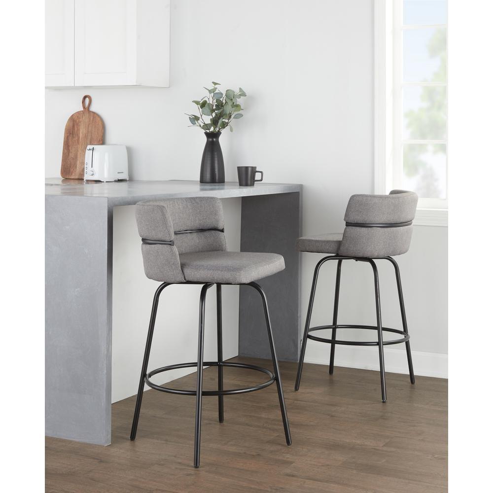 Set of 2 Cinch-Claire Counter Height Barstools: Swivel, Upholstered, Metal Frame - LumiSource