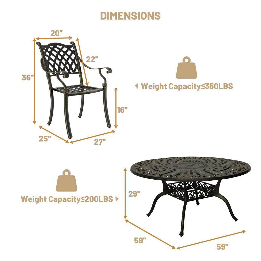 PATIO-IN Outdoor Dining Set, 7-Piece Cast Aluminum Patio Table and Chairs Set, Black